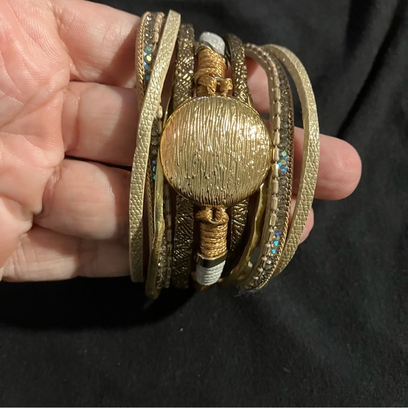 SAACHI Gold and Brown Layered “Optical Leather” Bracelet - Picture 7 of 8